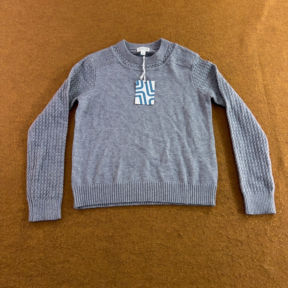 Market & Spruce Womens Medium Gray Pointelle Crew Neck Pullover Sweater NWT